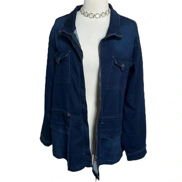 DG2 by Diane Gilman dark blue jean‎ utility jacket drawstring waist size 2X NEW - Picture 1 of 10